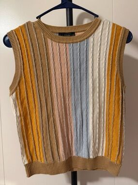 House of Harlow Striped Cable-Knit Sleeveless Sweater Vest